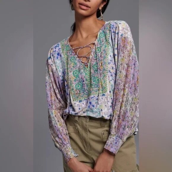 ANTHROPOLOGIE Odetta Embroidered Top sz Small - Picture 1 of 8